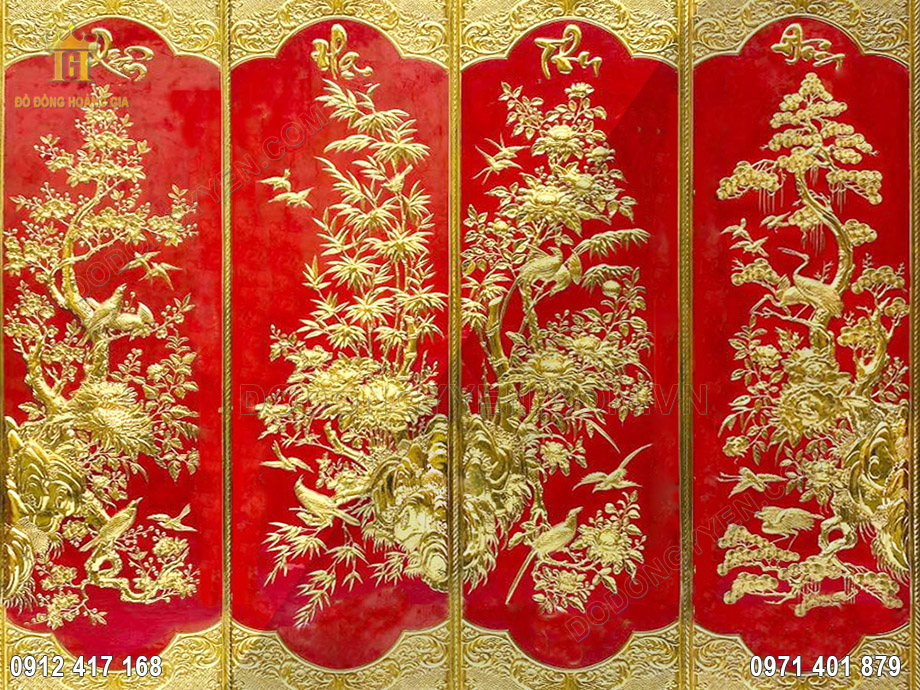 tranh tứ qu&yacute; mạ v&agrave;ng